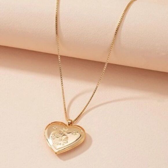 LIBRA GOLD ZODIAC HEART LOCKET NECKLACE - Picture 3 of 6